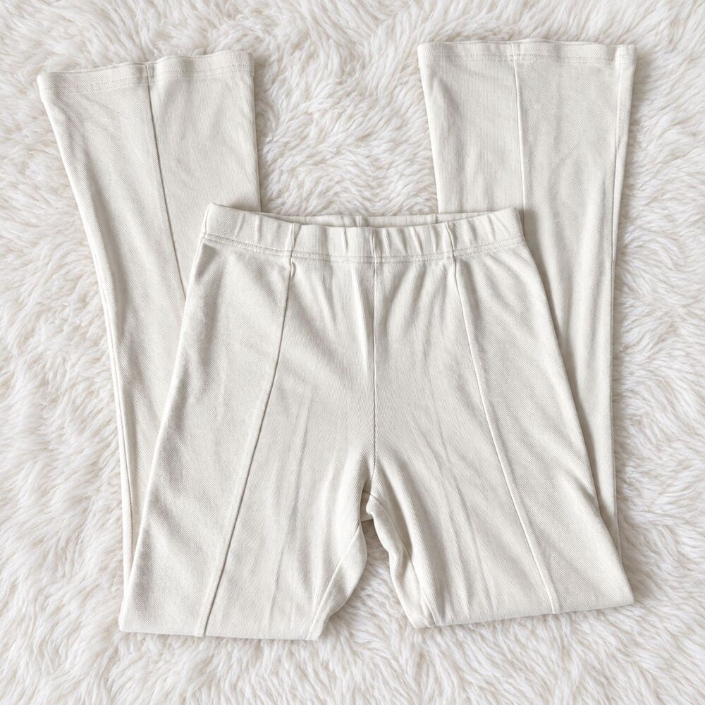 Y2K Cream Ribbed Flare Pants L